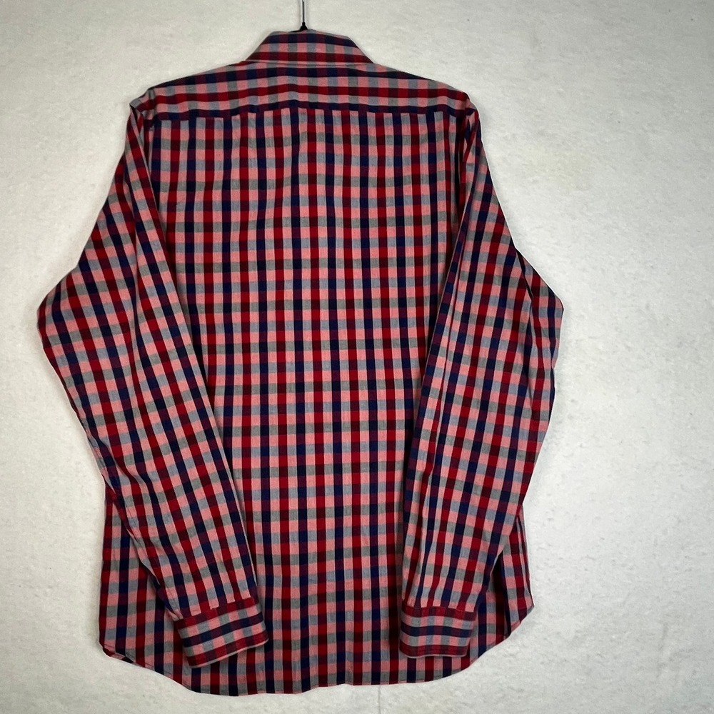 Express Fitted Gingham Button Down Shirt Red Blue… - image 3